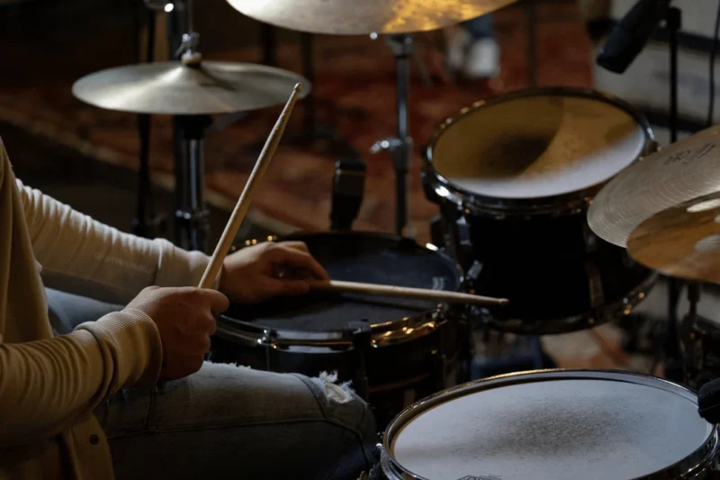 Studio drummer recording tracks